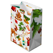 Spiely Story | Frohe Weihnachtsmuster Niedlich Mittlere Geschenktüte (Rückseite Schrägansicht)