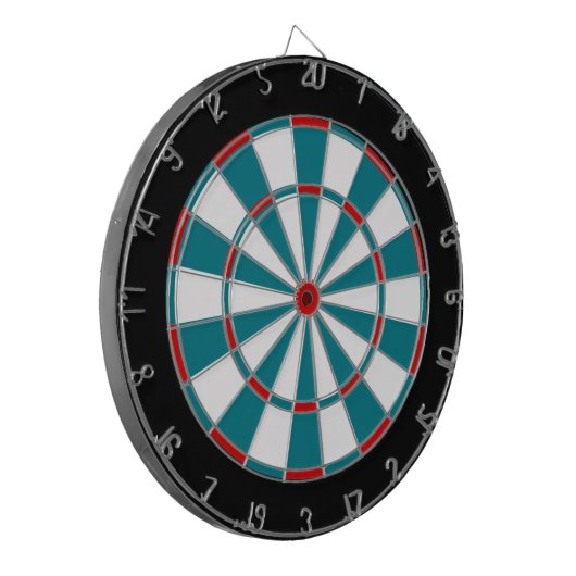 Spielzeit-Dartboard in rot-weiß und in der Keksbuc Dartscheibe (Vorderseite Links)