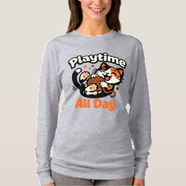 Spielzeit den ganzen Tag – Glückliche Katze und Wo T-Shirt