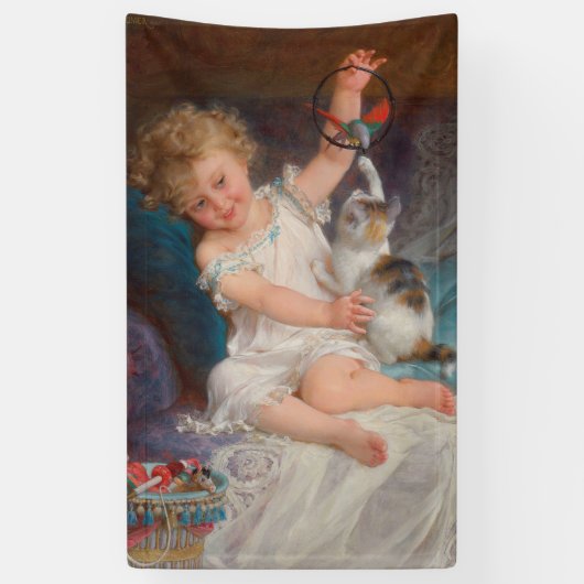 Spielzeit: Mädchen spielen mit ihrem Pet Kitten Banner (Vertikal)