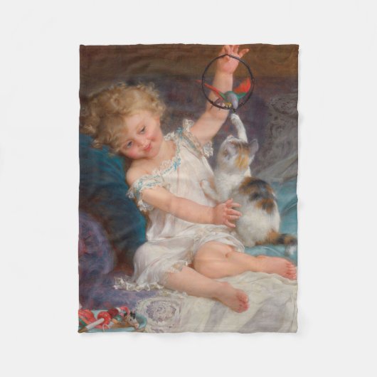 Spielzeit: Mädchen spielen mit ihrem Pet Kitten Fleecedecke (Vorderseite)