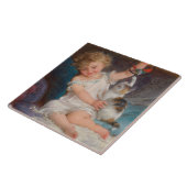 Spielzeit: Mädchen spielen mit ihrem Pet Kitten Fliese (Seite)