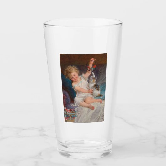 Spielzeit: Mädchen spielen mit ihrem Pet Kitten Glas (Vorderseite)