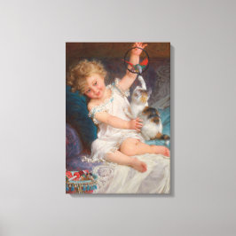 Spielzeit: Mädchen spielen mit ihrem Pet Kitten Leinwanddruck