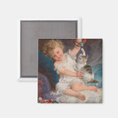 Spielzeit: Mädchen spielen mit ihrem Pet Kitten Magnet (Vorderseite/Rückseite)