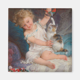 Spielzeit: Mädchen spielen mit ihrem Pet Kitten Magnet