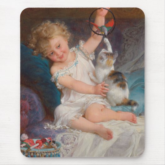 Spielzeit: Mädchen spielen mit ihrem Pet Kitten Mousepad (Vorne)