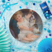 Spielzeit: Mädchen spielen mit ihrem Pet Kitten Pappteller (Party)