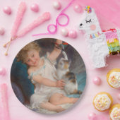 Spielzeit: Mädchen spielen mit ihrem Pet Kitten Pappteller (Party)