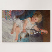 Spielzeit: Mädchen spielen mit ihrem Pet Kitten Puzzle (Horizontal)