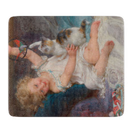 Spielzeit: Mädchen spielen mit ihrem Pet Kitten Schneidebrett