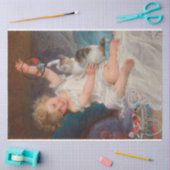 Spielzeit: Mädchen spielen mit ihrem Pet Kitten Seidenpapier (Basteln)