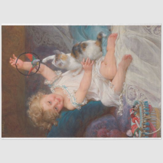 Spielzeit: Mädchen spielen mit ihrem Pet Kitten Seidenpapier (Vorderseite)