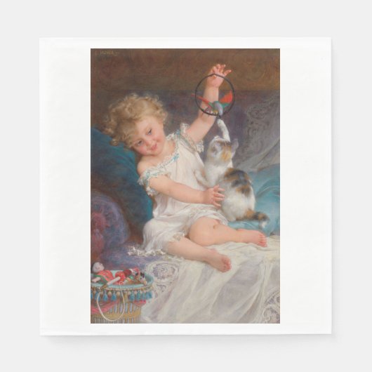 Spielzeit: Mädchen spielen mit ihrem Pet Kitten Serviette (Vorderseite)