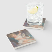 Spielzeit: Mädchen spielen mit ihrem Pet Kitten Steinuntersetzer (Seitenansicht)