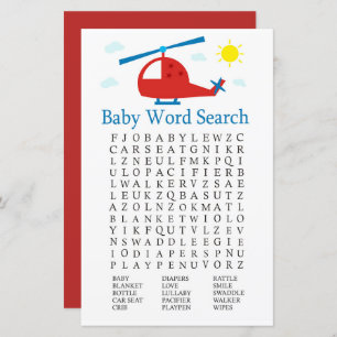 Spielzeug Hubschrauber Baby Shower Word Search Gam