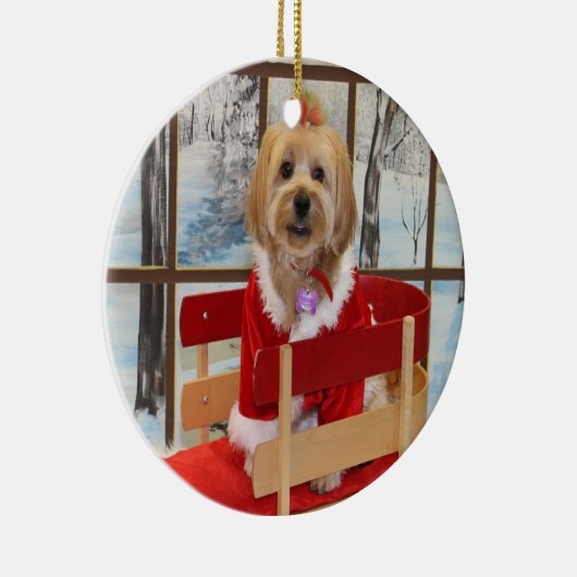 Spielzeug-Hund WeihnachtsShih Tzu auf einer Keramikornament (Rechts)