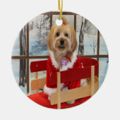 Spielzeug-Hund WeihnachtsShih Tzu auf einer Keramikornament (Vorne)