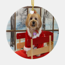 Spielzeug-Hund WeihnachtsShih Tzu auf einer Keramikornament