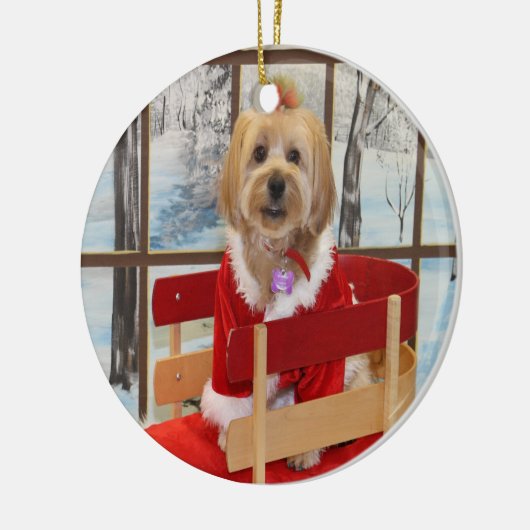 Spielzeug-Hund WeihnachtsShih Tzu auf einer Keramikornament (Links)