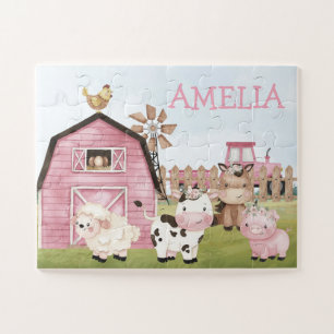 Spielzeug, Individuelle Name, rosa Bauernhof Puzzle