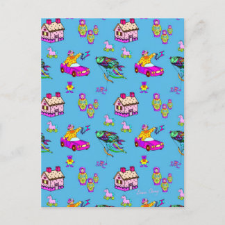 Spielzeug - Pink Dollhouses und türkisfarbene Drac Postkarte
