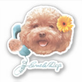 Spielzeug Poodle mit Blume- und Telefondarstellung Aufkleber (Vorderseite)