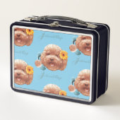 Spielzeug Poodle mit Blume- und Telefondarstellung Metall Brotdose (Vorderseite)