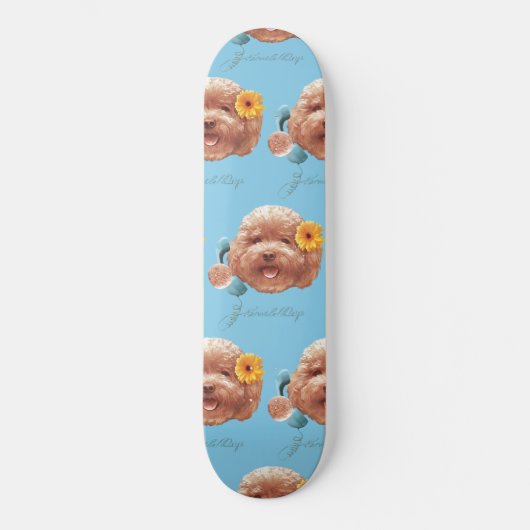 Spielzeug Poodle mit Blume- und Telefondarstellung Skateboard (Vorderseite)