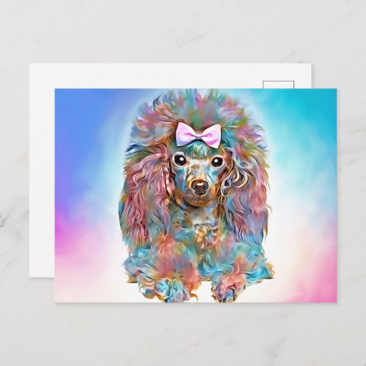 Spielzeug Poodle - Pastellöle Postkarte (Vorne/Hinten)