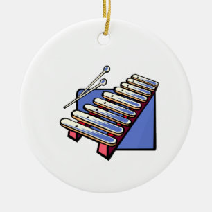 Spielzeug Xylophone mit Holzhammern, blaue Grafik Keramikornament