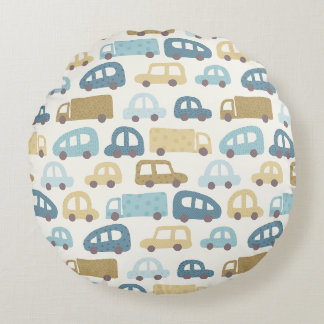 Spielzeugautos & Lastwagen | Staubblau Beige Rundes Kissen