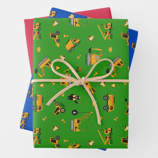 Spielzeugbaufahrzeuge Geschenkpapier Set (Beispiel)