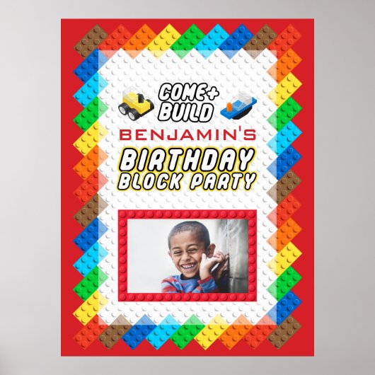 Spielzeugblock Bauthema Geburtstagsparty Poster (Vorne)