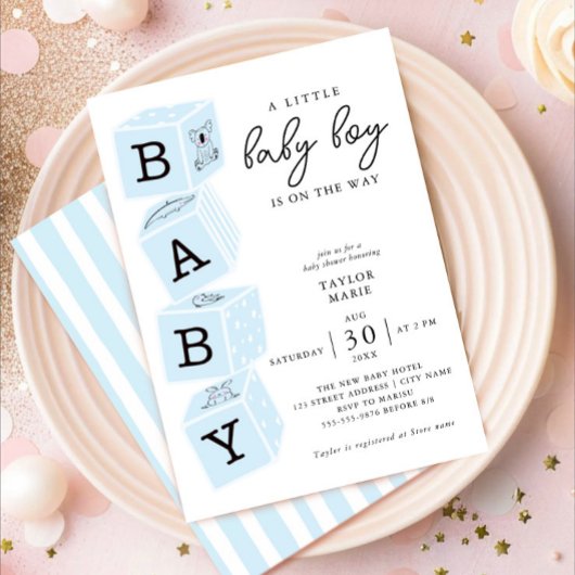 Spielzeugblöcke | Boy Baby Shower Einladung Blue