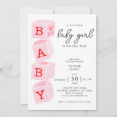 Spielzeugblöcke | Mädchendusche Einladung Rosa (Vorderseite)