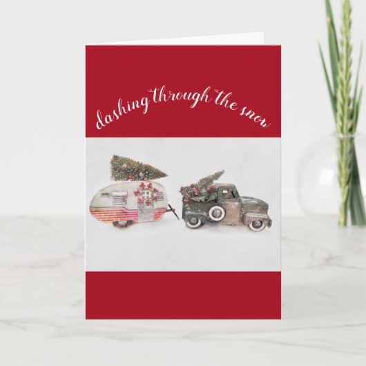 Spielzeuglastwagen und Reiseanhänger Weihnachtsfei Karte (Vorderseite)