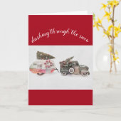 Spielzeuglastwagen und Reiseanhänger Weihnachtsfei Karte (Gelbe Blume)