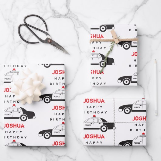 Spielzeugpolizei Individuelle Name Kindergeburtsta Geschenkpapier Set (Vorderseite)