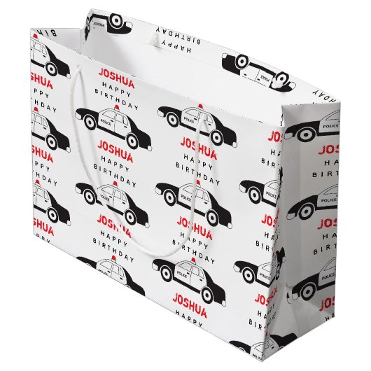 Spielzeugpolizei Individuelle Name Kindergeburtsta Große Geschenktüte (Rückseite Schrägansicht)