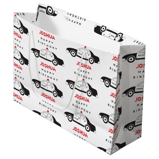 Spielzeugpolizei Individuelle Name Kindergeburtsta Große Geschenktüte (Vorderseite Schrägansicht)