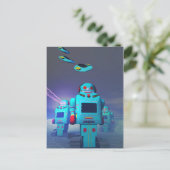 Spielzeugroboter auf der Ansteckkarte Postkarte (Stehend Vorderseite)