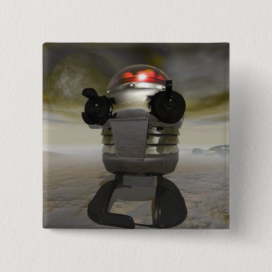 Spielzeugroboter auf einem Alien-Planeten-Button Button (Vorderseite)