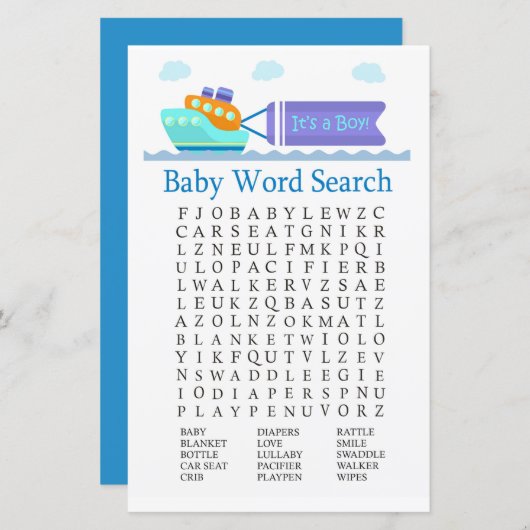 Spielzeugschiff Baby Shower Word Search Game (Vorne/Hinten)