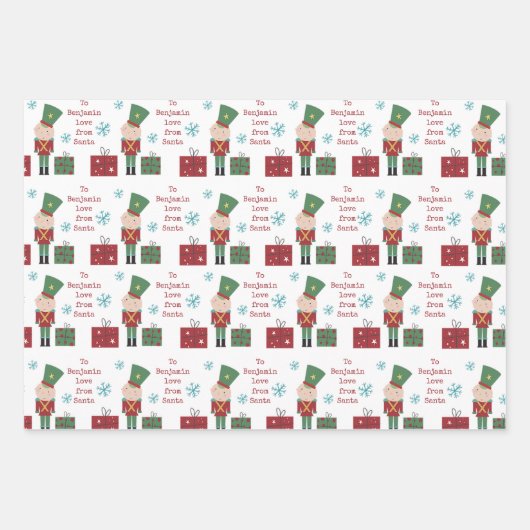 Spielzeugsoldat Kindername Liebe Weihnachten Geschenkpapier Set (Vorderseite)