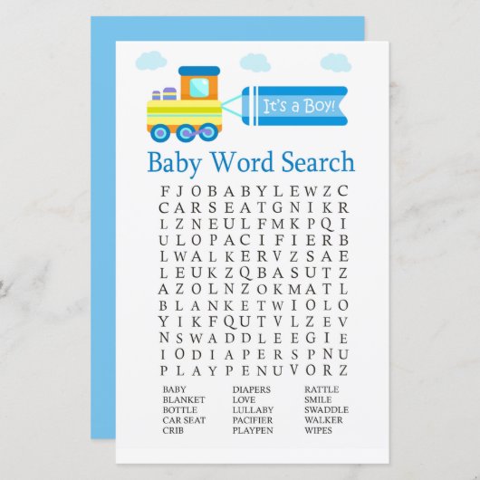 Spielzeugzug Baby Shower Word Search Game (Vorne/Hinten)