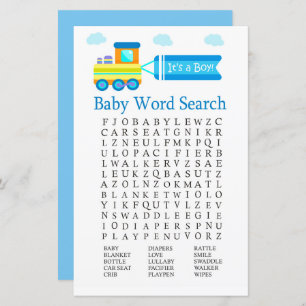 Spielzeugzug Baby Shower Word Search Game
