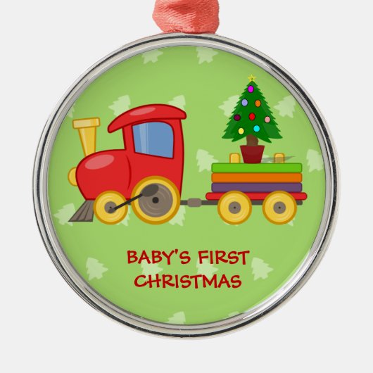 Spielzeugzug, Baby's First Christmas Silbernes Ornament (Vorne)
