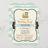 Spielzeugzug; braun, orange, gelb, Aquamarin, blau Einladung (Vorne/Hinten)