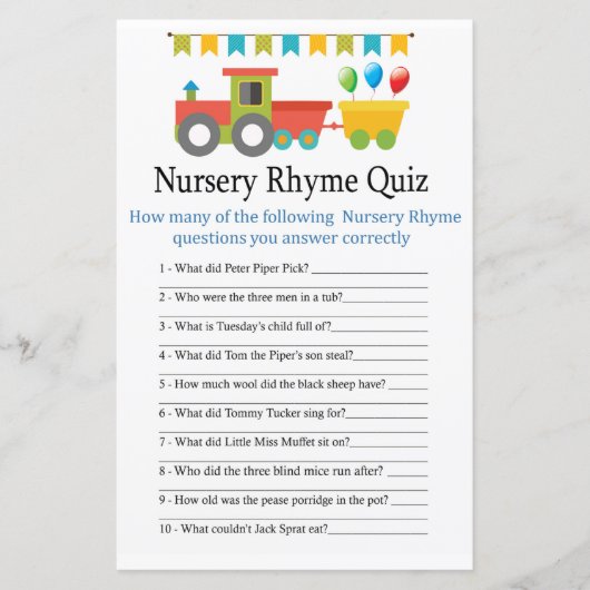 Spielzeugzug Kinderzimmer Rhyme Quiz Babyduschensp (Vorderseite)